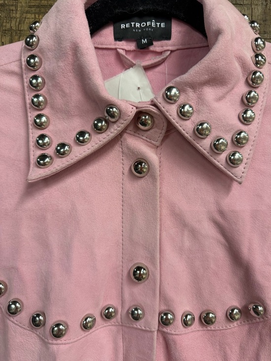 Retrofete Palmira Suede Shirt Studded Pink Button-Up jacket FWRD $898 NWT M - Picture 6 of 14